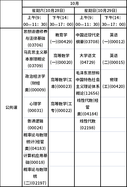 2023年10月青海自考考試時(shí)間安排表-1