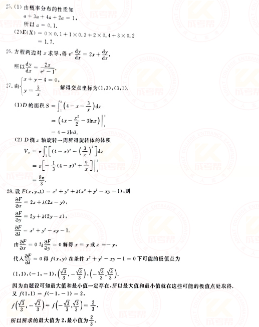 2021年成人高考專升本高數(shù)(二)真題及答案！-8