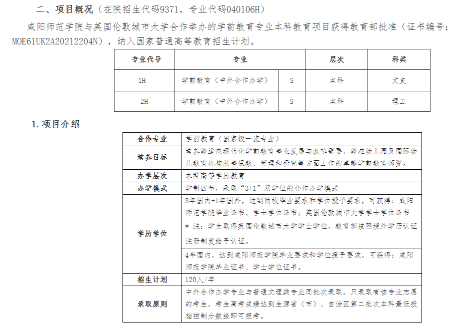 咸陽師范學(xué)院與英國倫敦城市大學(xué)學(xué)前教育專業(yè)合作辦學(xué)項(xiàng)目2023年招生簡章